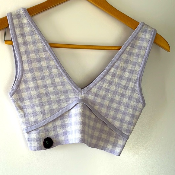 Zara Tops Zara S Lavender Lilac Gingham Plaid Crop Poshmark